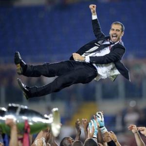 Pep, Pep, hooray! Barcelona coach Guardiola is walking on air