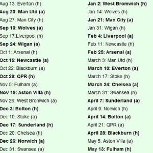 Tottenham's fixtures - 2011-12 Premier League season